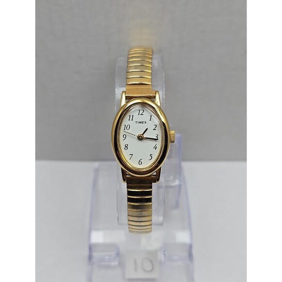 Timex Cavatina Gold Tone Oval Womens Quartz Watch Stretch Band New Battery Dress - Picture 1 of 11